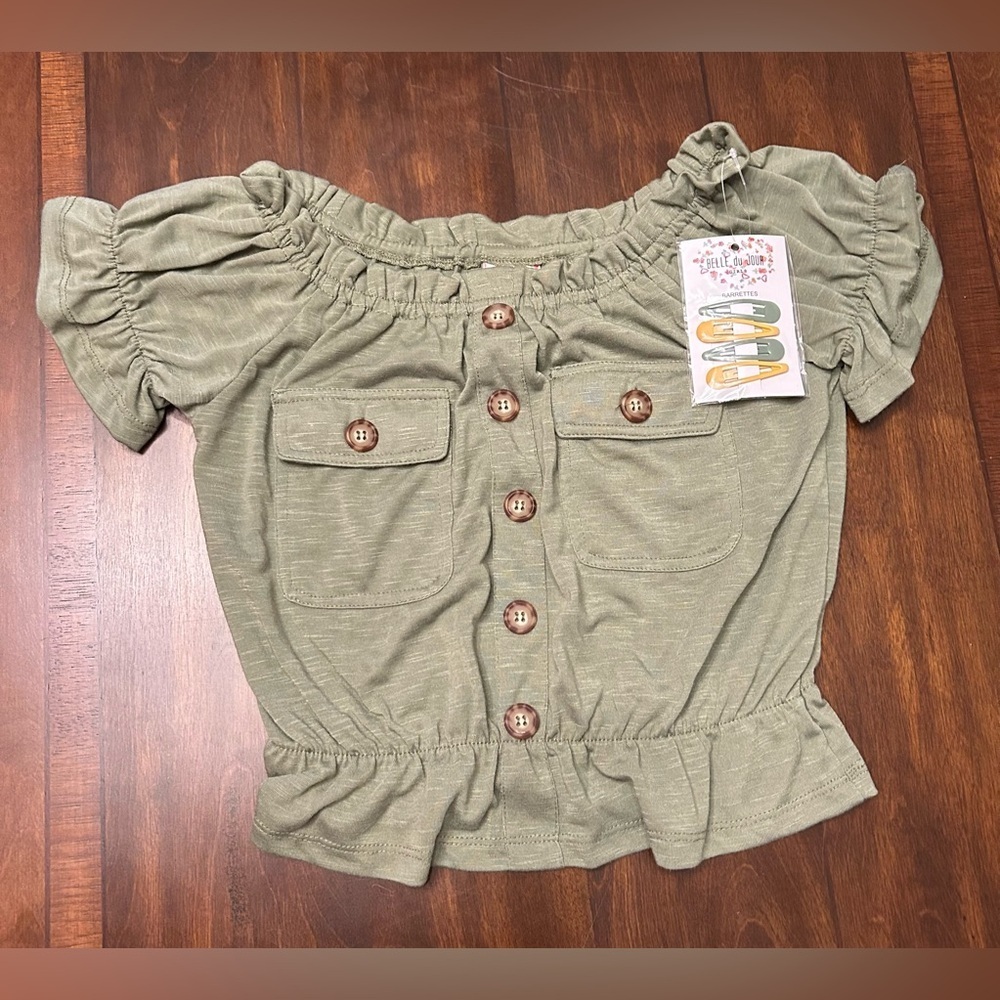 Belle Du Jour Olive Green Kids Blouse‎